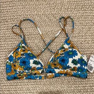 Forever 21 Blue and Yellow Floral Bikini Top
